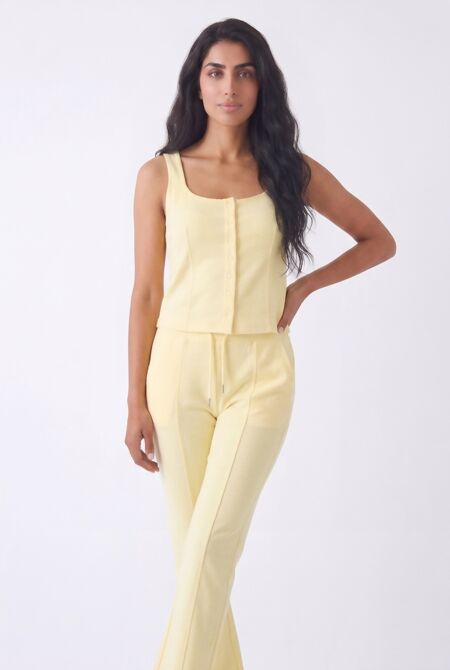 Butter Yellow Interlock Molly Button Tank Top With Flare Trouser