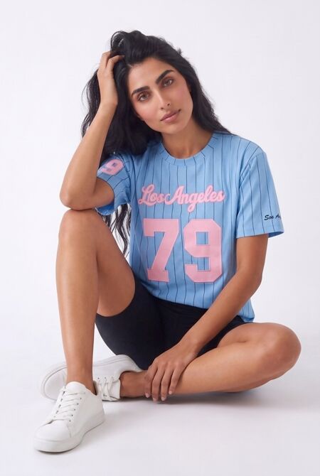 Blue Contrast Short Sleeve LA 79 Varsity T-Shirt