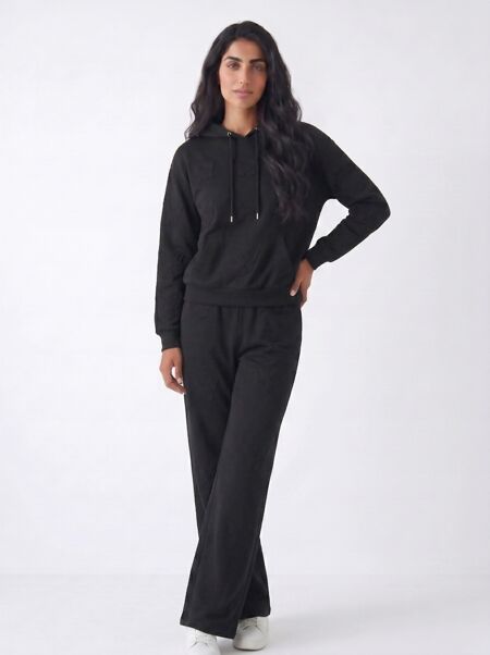 Black Butterfly Embossed Hoodie Straight Leg Jogger
