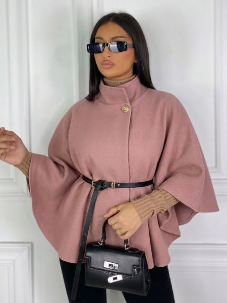 Pink Belted Cape Coat