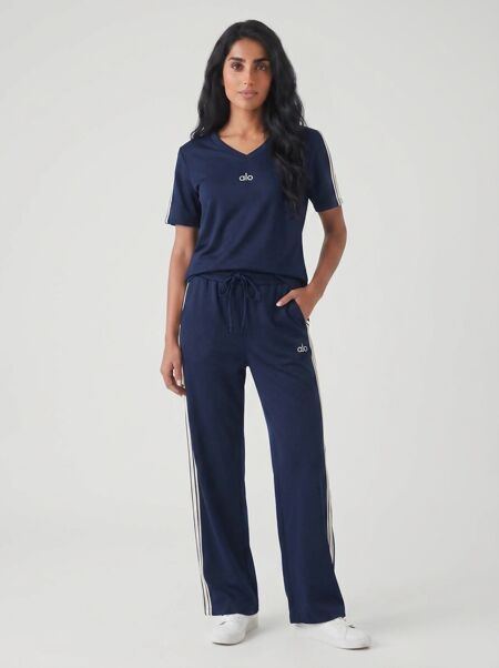 Navy T-shirt Lounge Printed Co-ord Set with Wide-Leg Trousers