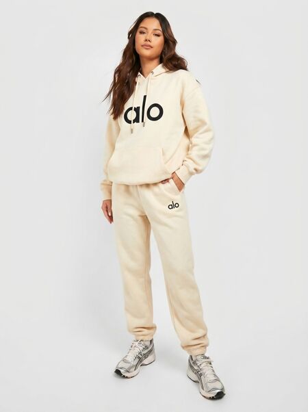 Cream Printed Oversized Hoody and Jogger Tracksuit