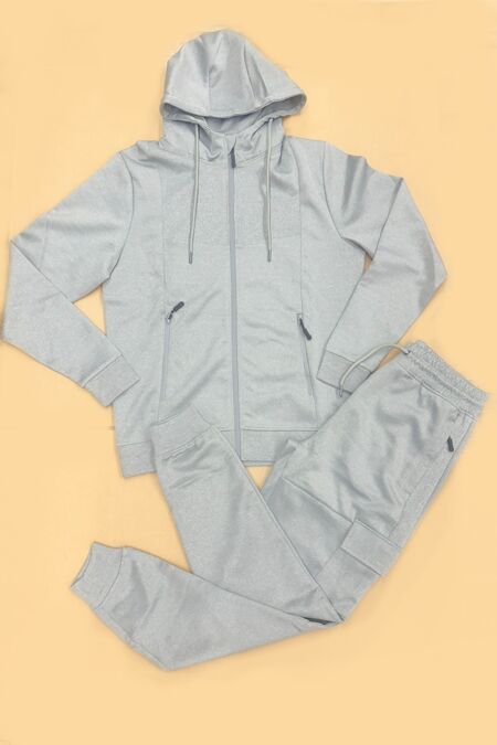 Grey Full-Zip Hoodie With Cargo Pocket Jogger Tracksuit