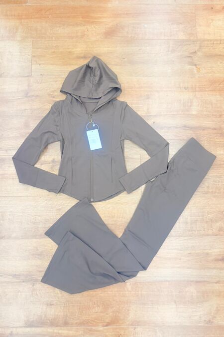 Chocolate Active Zipped Jacket With Flare Trouser
