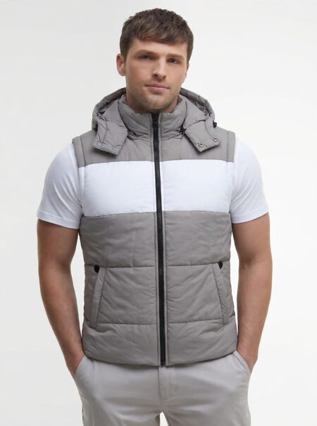 Grey and White Hooded Padded Puffer Gilet