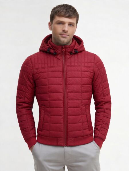 Red Slim Lightweight Hooded Puffer Jacket