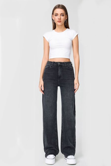 Black Super Stretch Casual Relaxed Fit Wide Leg Jeans