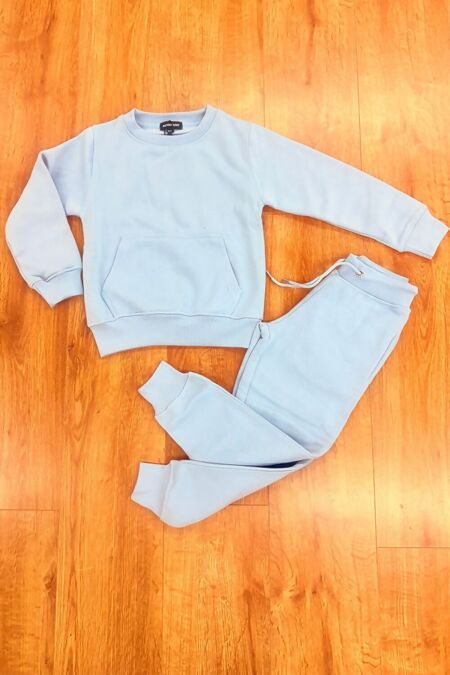 Sky Blue Kids Round Neck Sweatshirt With Bottom Tracksuits