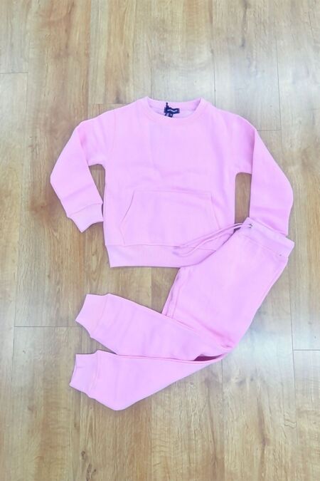 Pink Kids Round Neck Sweatshirt With Bottom Tracksuits