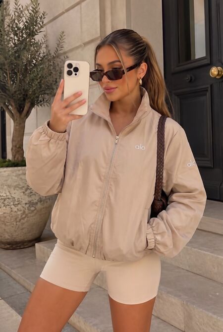 Chocolate Balloon Sleeve Printed Lined Zip Windbreaker Jacket
