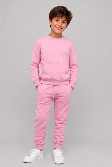 Pink Kids Round Neck Sweatshirt Bottom Tracksuits