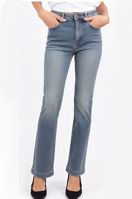 Blue Rhinestone Studded Bootcut Jeans
