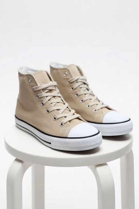 Canvas White Lace Up High Top Trainers