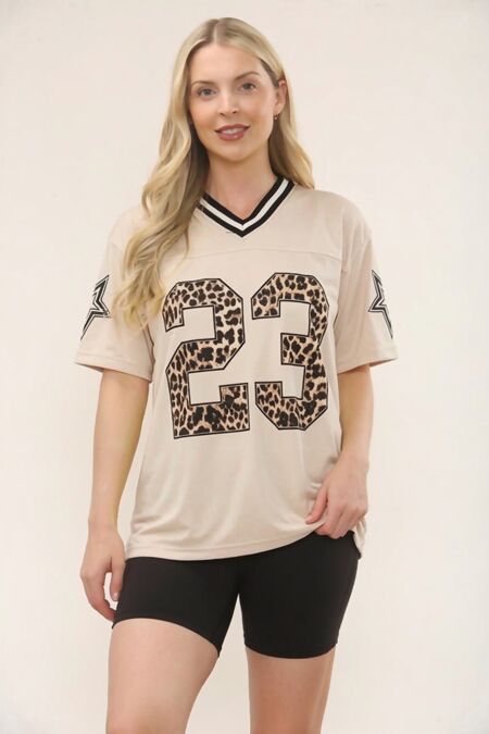 Oatmeal Leopard Base Print Varsity T-Shirt