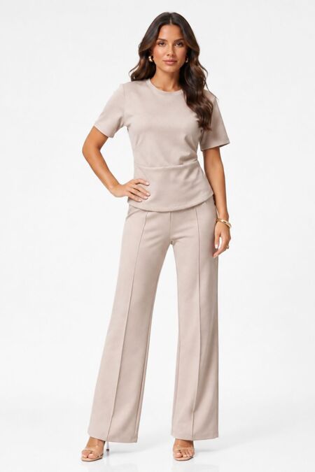 Elegant Ruched Side Top With Single Seam Trouser