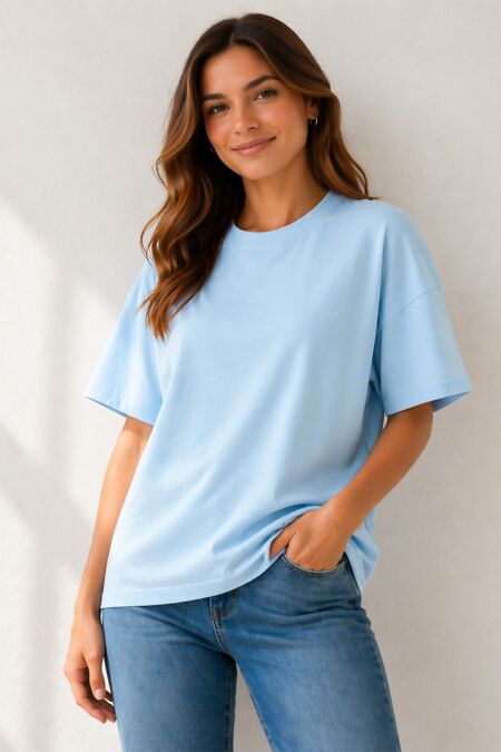 Sky Blue Oversized Soft Lightweight Relaxed Fit Essential Top