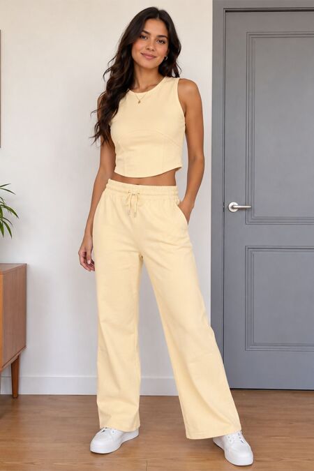 Butter Yellow Corset Crop Top With Relaxed Fit Trouser