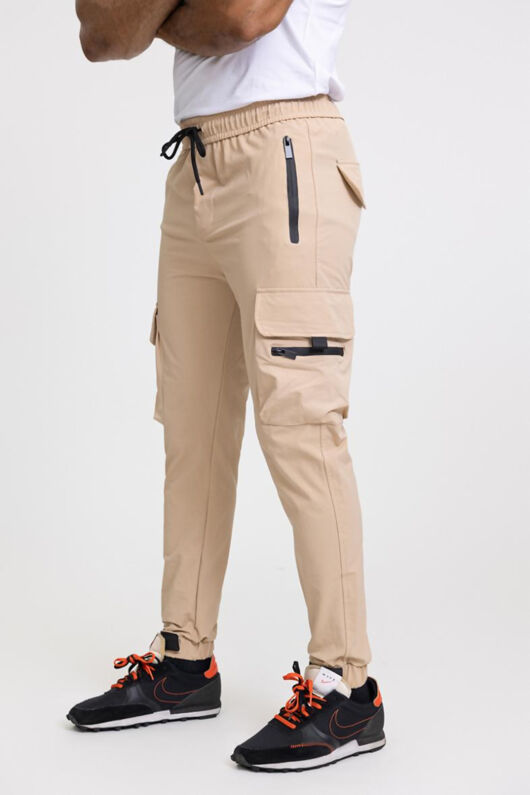 Beige Contrast Shell Cargo Jogger