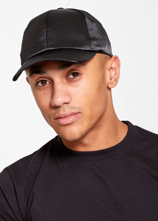black satin baseball cap