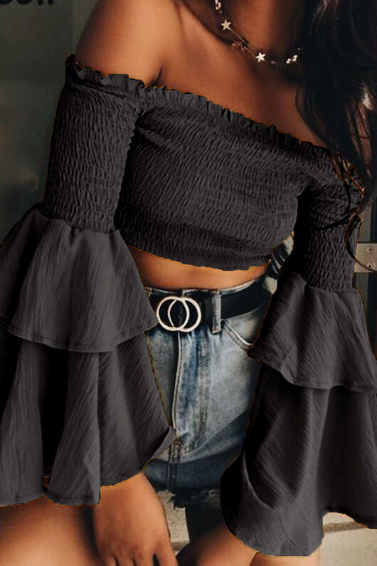 black ruffle top