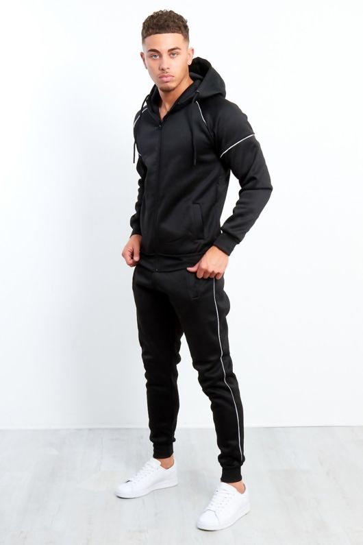 Wholesale Black Zip Through Hooded Tracksuit | J5Fashion