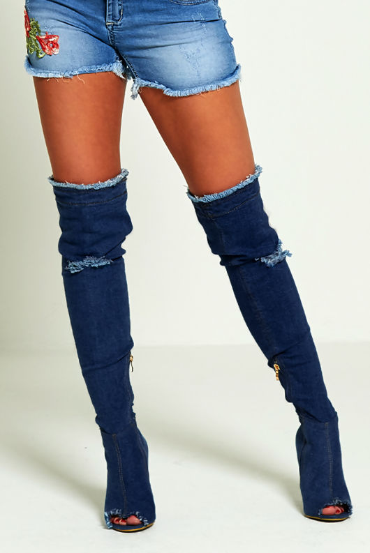 jean thigh high boots