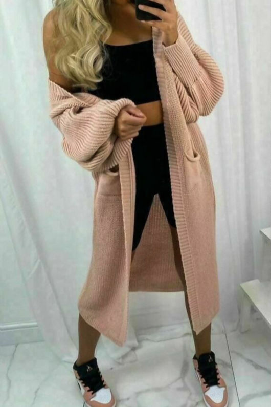 Wholesale Dusty Longline Balloon Sleeve Knitted Cardigan | J5Fashion