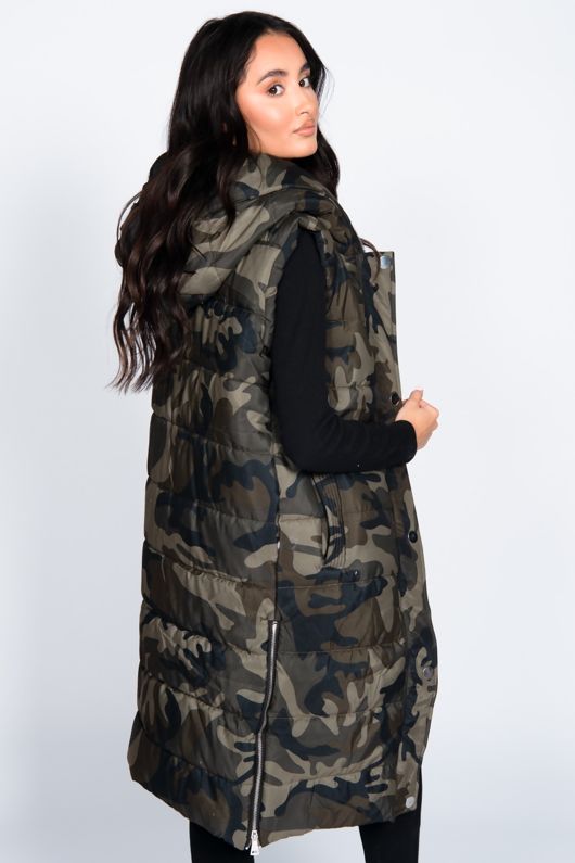 Wholesale Khaki Camo Longline Hooded 