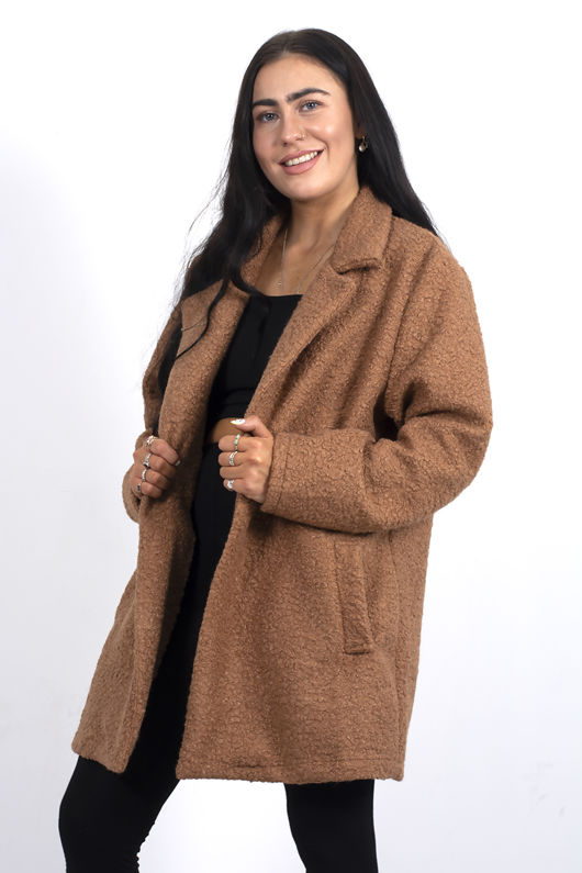 Plus Size Brown Textured Longline Coat