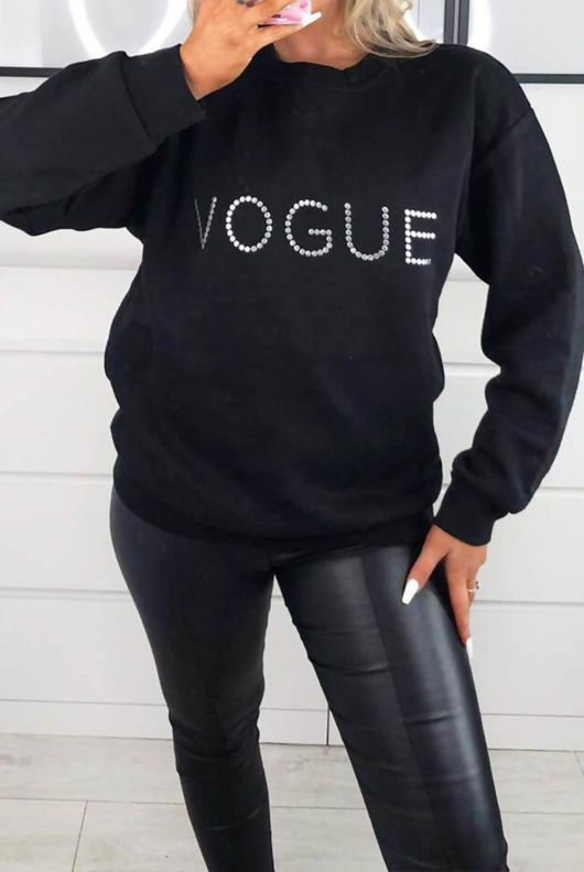 Wholesale Plus Size Black VOGUE Sweatshirt | J5Fashion