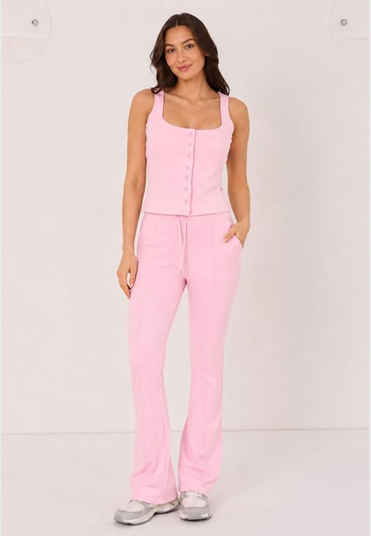 Pink Interlock Molly Button Tank Top With Flare Trouser