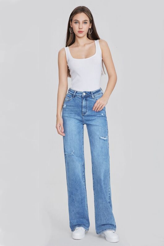 Women Blue Distress Straight Jeans main image 0