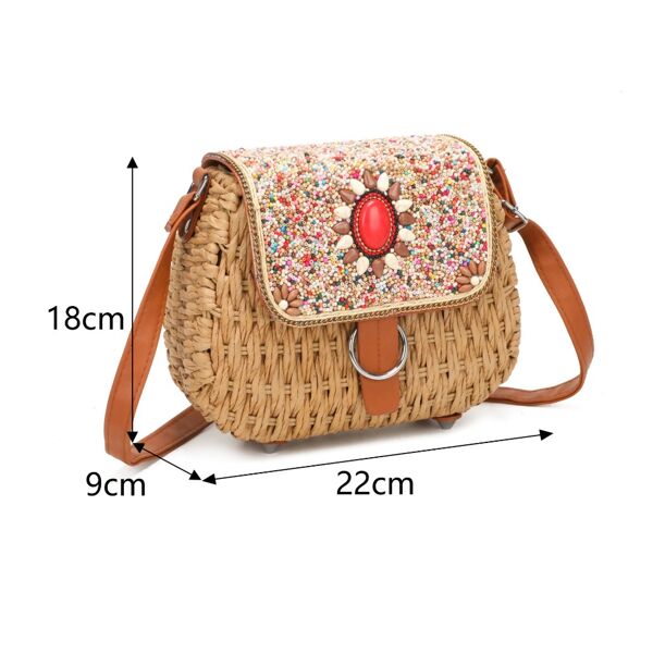 Beaded Straw Crossbody Bag
