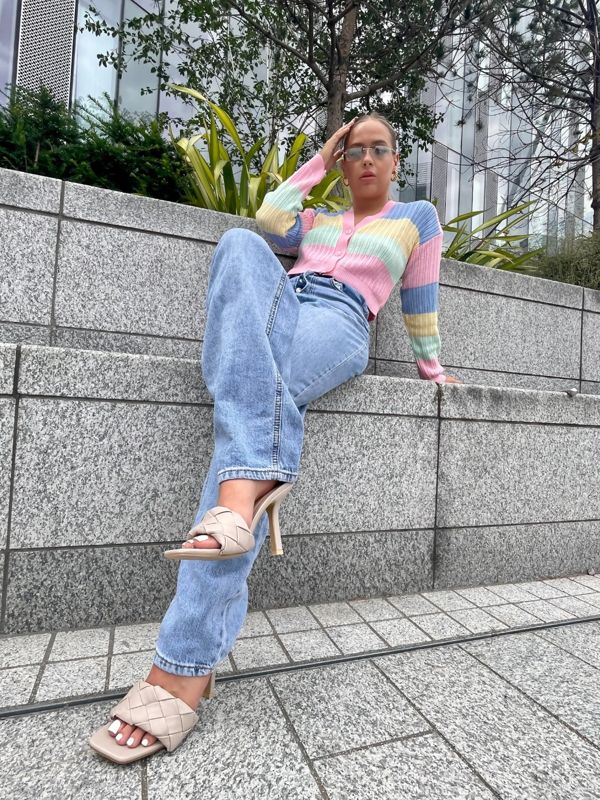 Pink Rainbow Pointelle Button Cardigan