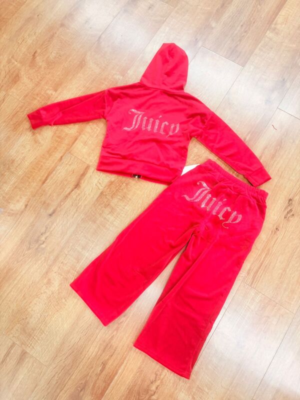 Kids Studded Juicy Print Velour Wide Leg Tracksuit