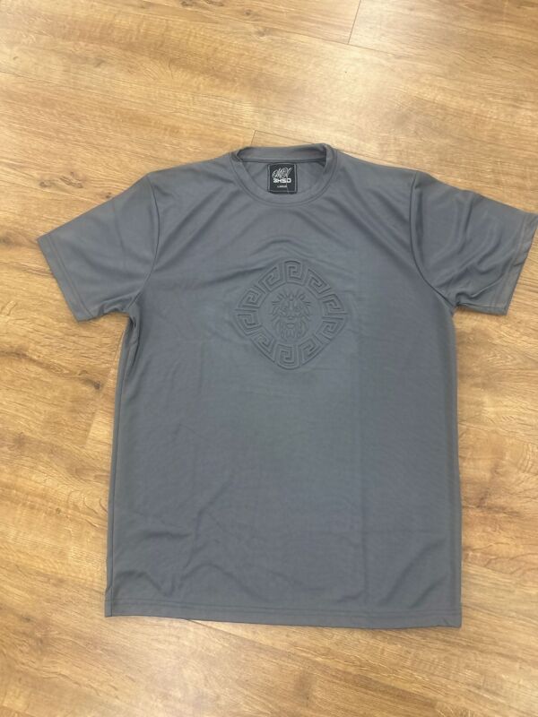 Slate Grey Embossed Lion Medallion Design T-Shirt