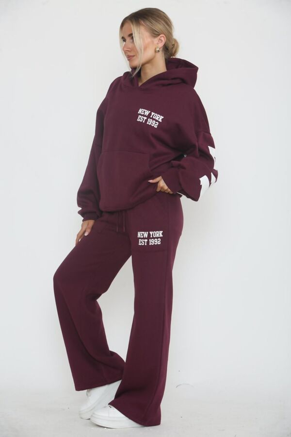 Wine Drop Shoulder NEW YORK Printed Hoodie With Trouser
