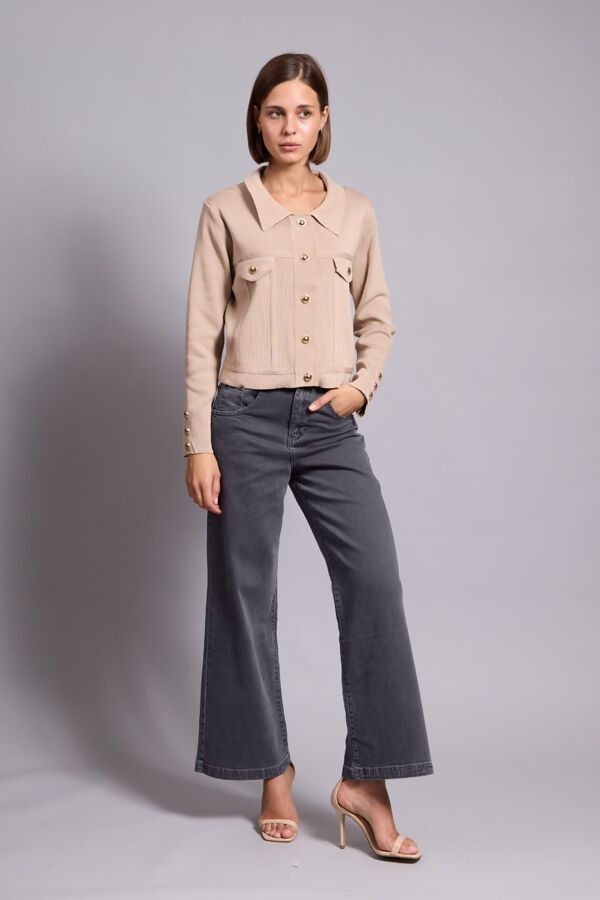 Cropped Gold Button Embellished Knit Cardigan