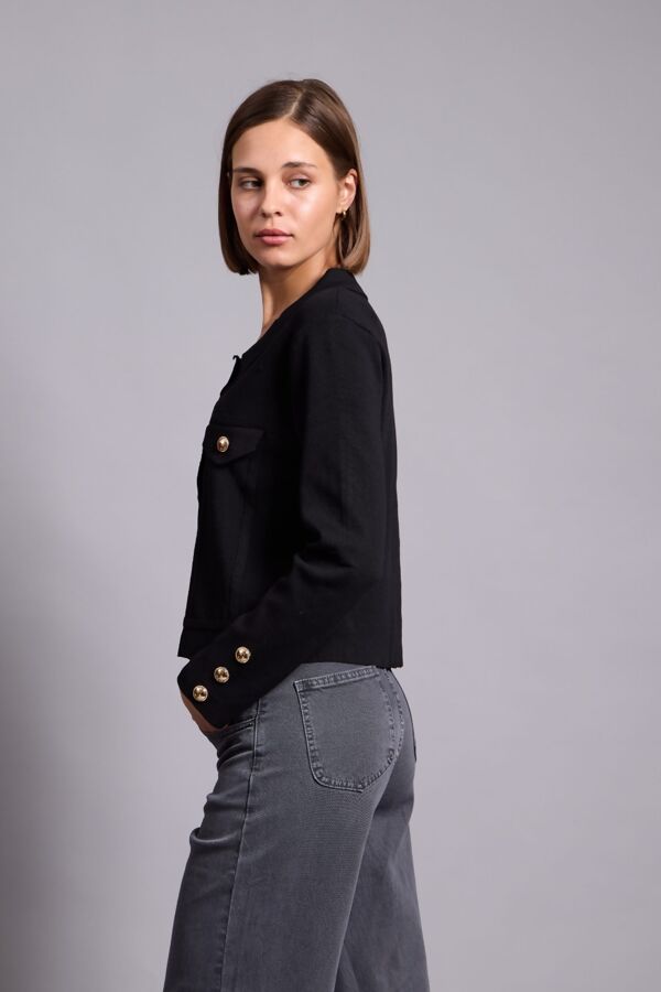 Cropped Gold Button Embellished Knit Cardigan
