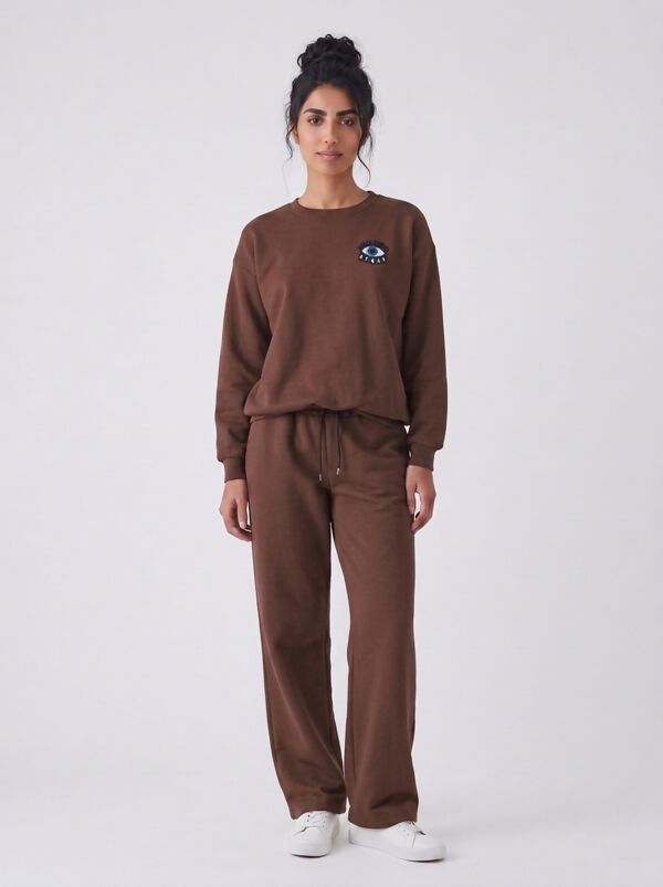 Eye Patch Sweatshirt & Drawstring Wide-Leg Pants Co-Ord Set