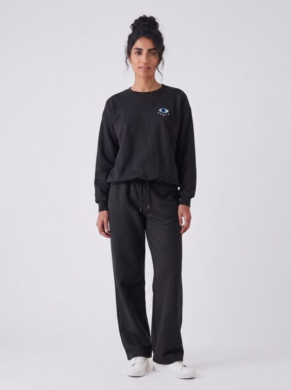 Eye Patch Sweatshirt & Drawstring Wide-Leg Pants Co-Ord Set