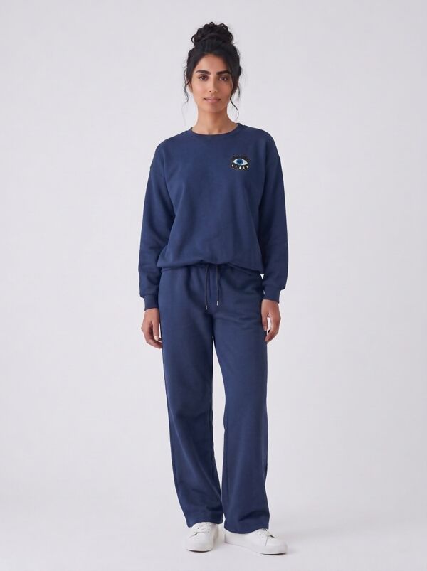 Eye Patch Sweatshirt & Drawstring Wide-Leg Pants Co-Ord Set