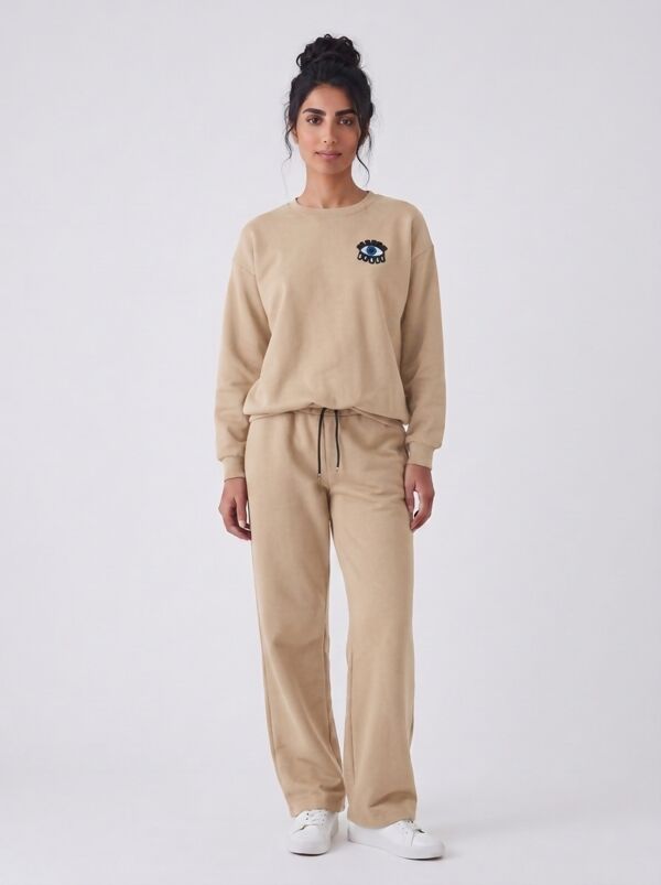 Eye Patch Sweatshirt & Drawstring Wide-Leg Pants Co-Ord Set