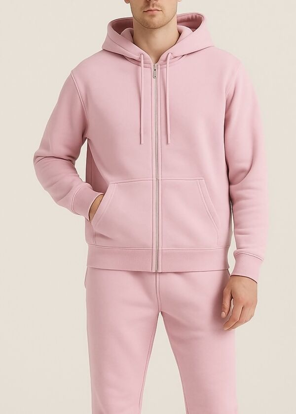 Pink Fleece Jogging Pockets Bottoms Plain Tracksuit