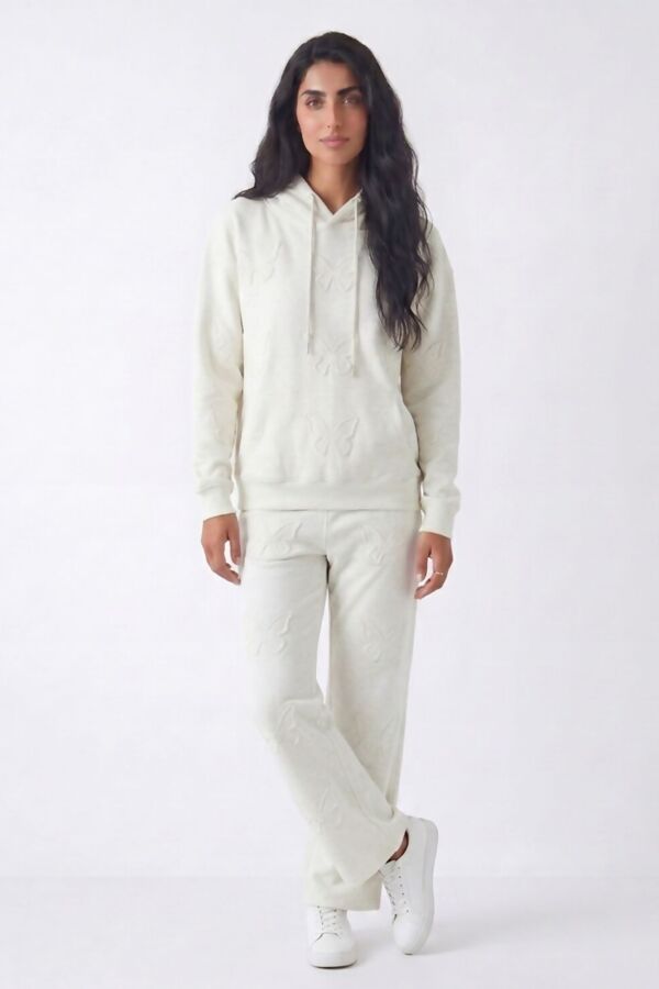 Bleach Grey Butterfly Embossed Hoodie Straight Leg Jogger