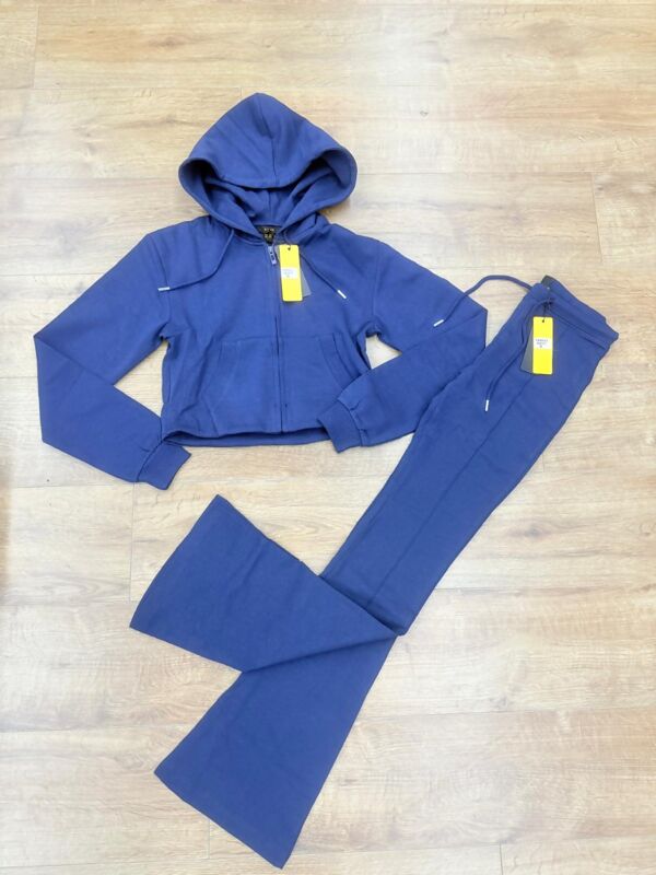 Navy Cropped Zipped Hoodie With Bell Bottom Trouser