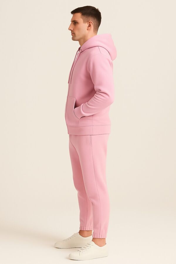 Pink Fleece Jogging Pockets Bottoms Plain Tracksuit