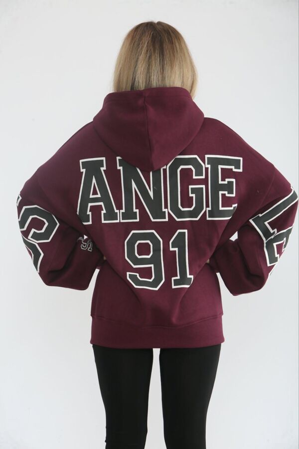 Wine Oversized Drop Shoulder Los Angeles 91 Zipped Hoodie