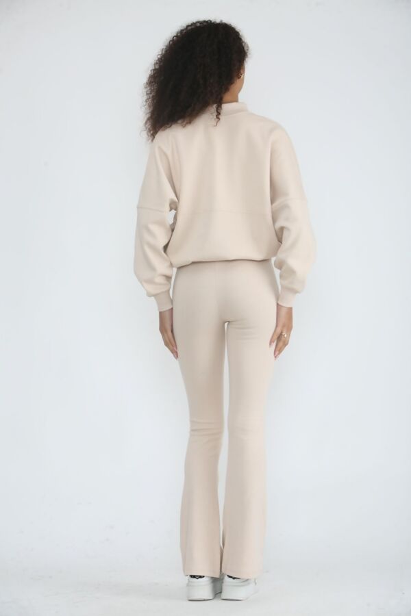Oatmeal Bomber Sweatshirt With Flared Trouser