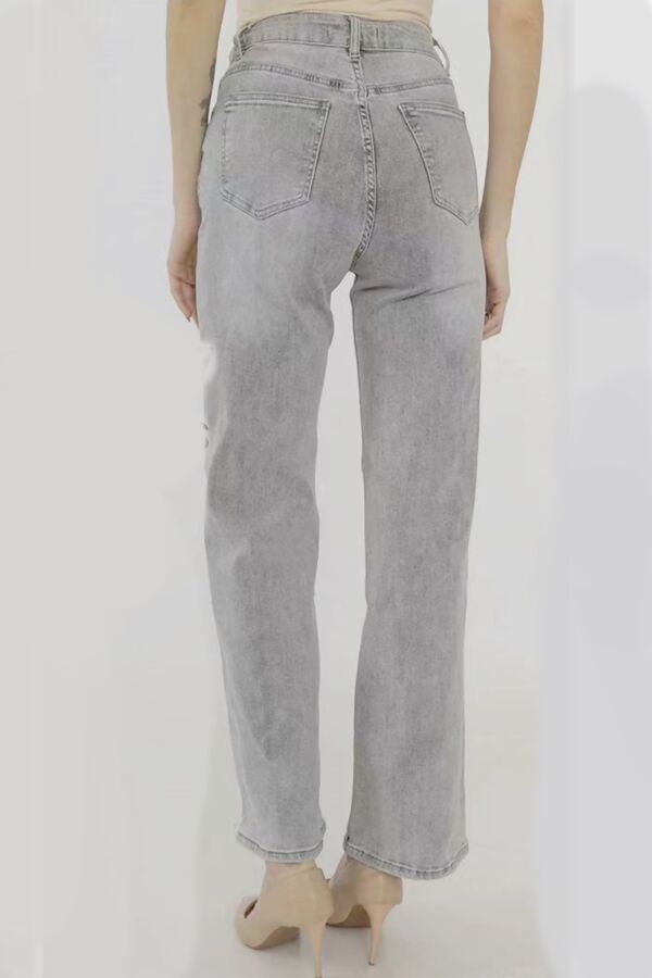 Grey High Waist Straight Leg Denim Jeans